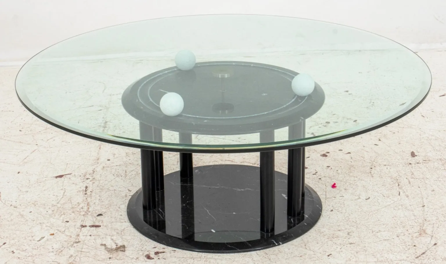 Italian Modern Marble & Glass Revolving Low Table