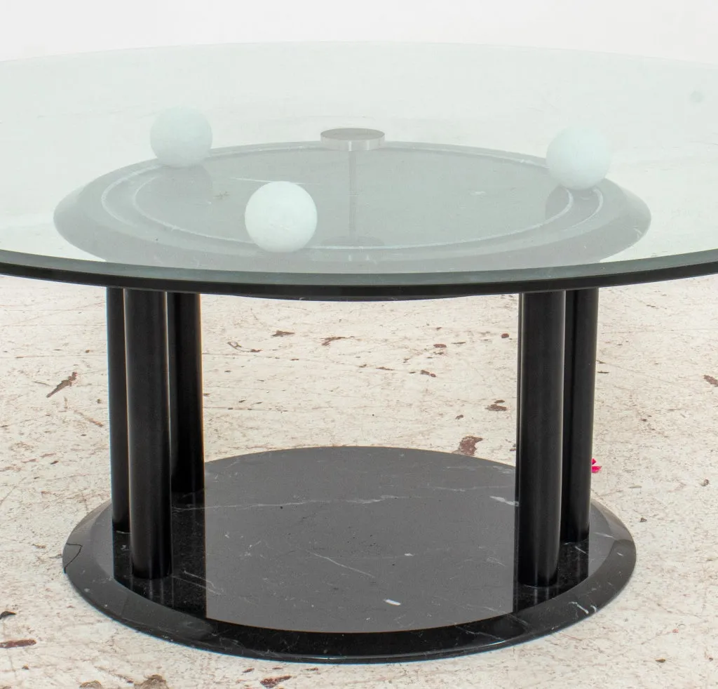 Italian Modern Marble & Glass Revolving Low Table