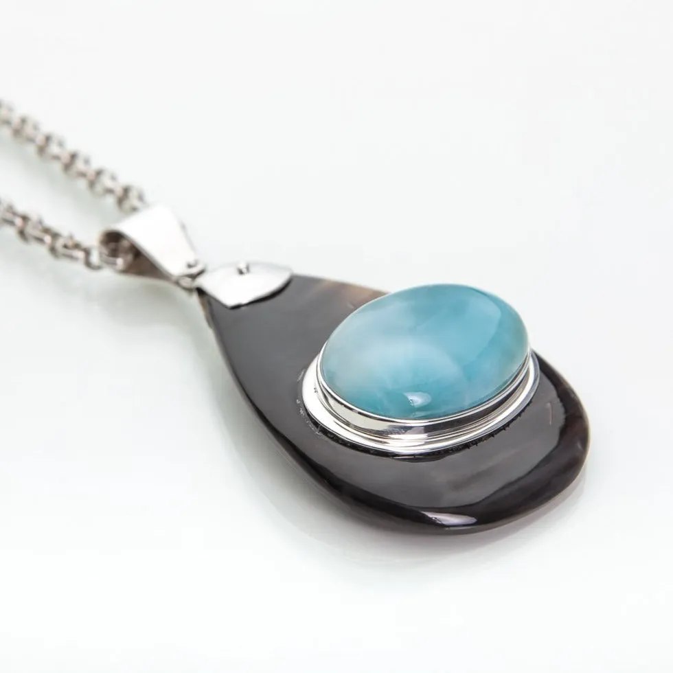 Larimar Cow Horn Pendant, Awe