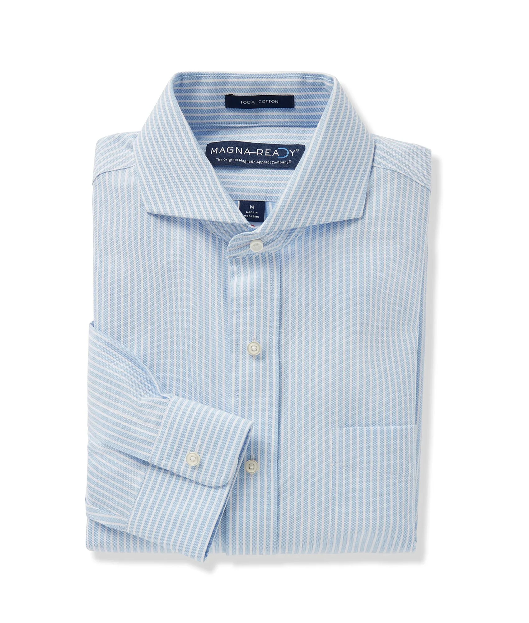 Long Sleeve Light Blue Textured Stripe 'Bryant' Dress Shirt with Magnetic Closures