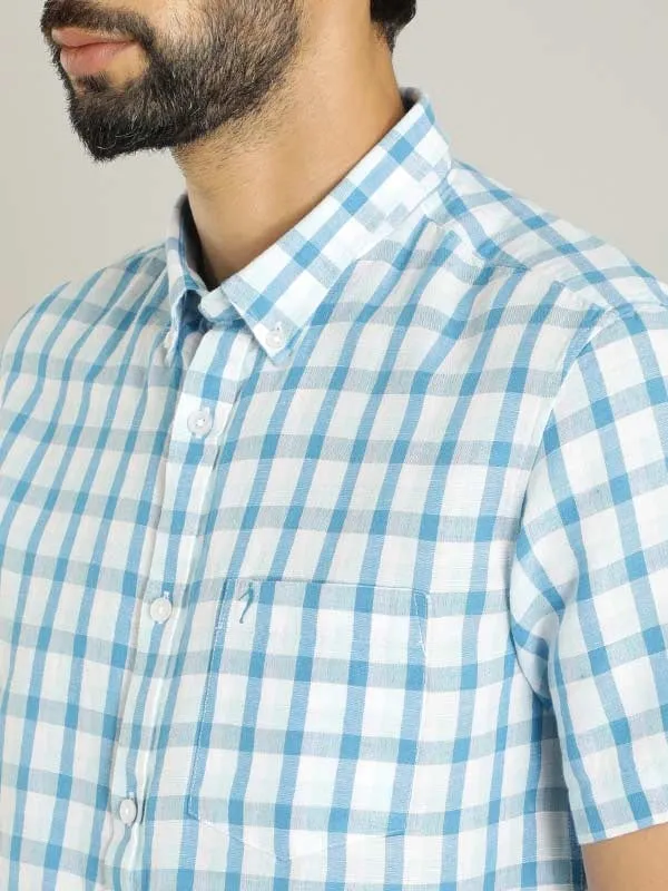 Men Checked Half Sleeve Linen Blend Shirt