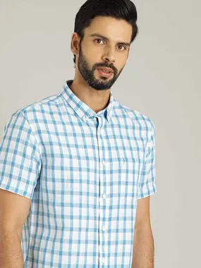 Men Checked Half Sleeve Linen Blend Shirt