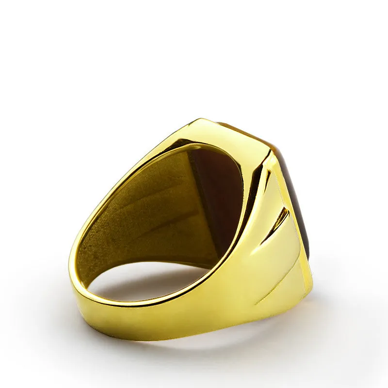 Men's Statement Ring in 14k Yellow Gold with Natural Brown Tiger's Eye Stone