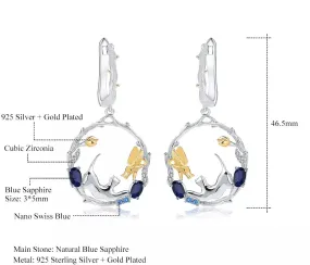 Natural Gemstone Fine Jewelry Cat Earrings in Solid 925 Sterling Silver and 18K Gold Plating