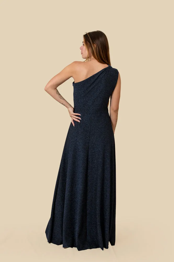 Navy Bling One Shoulder Maxi Dress