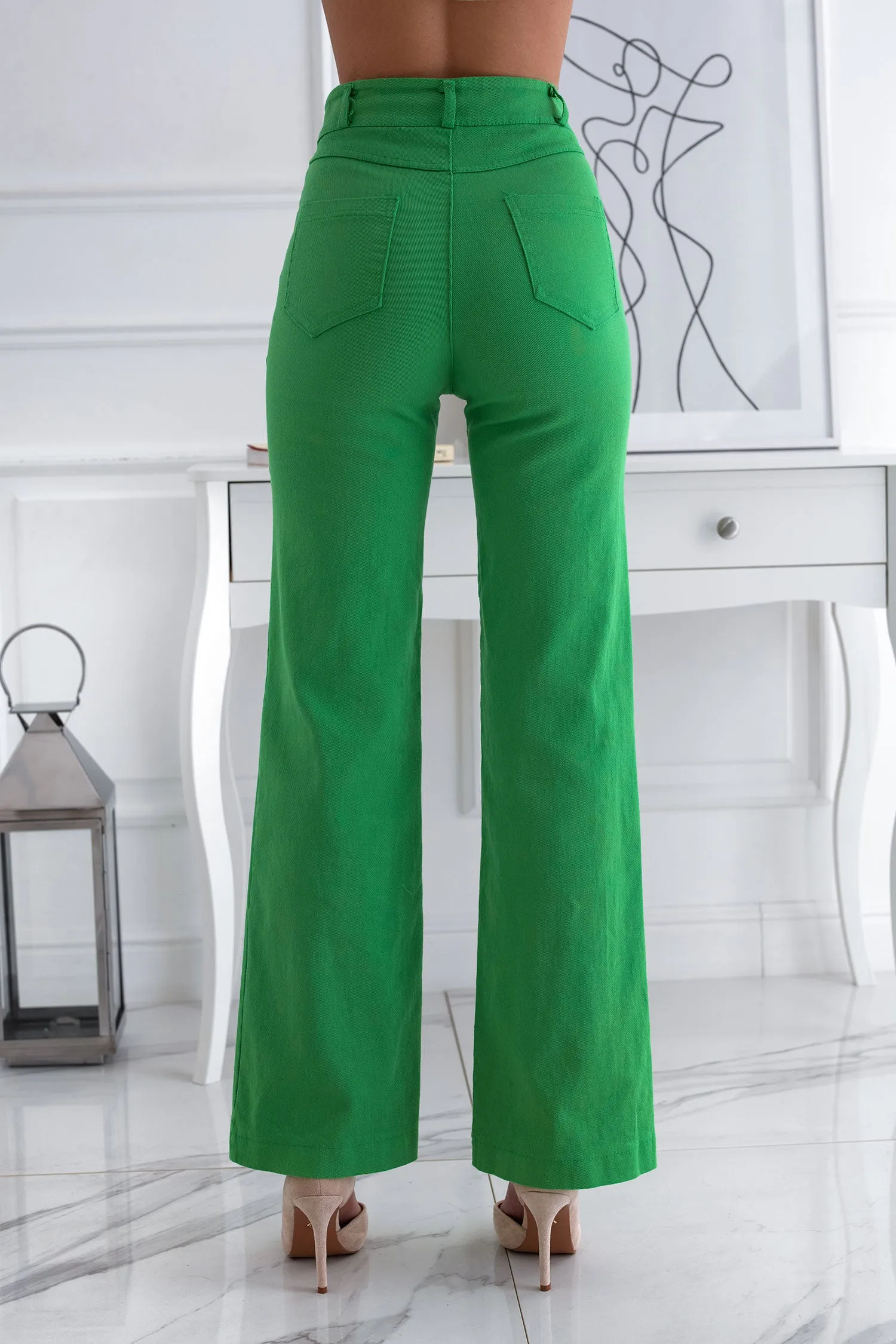 Pantalone verde in cotone a zampa