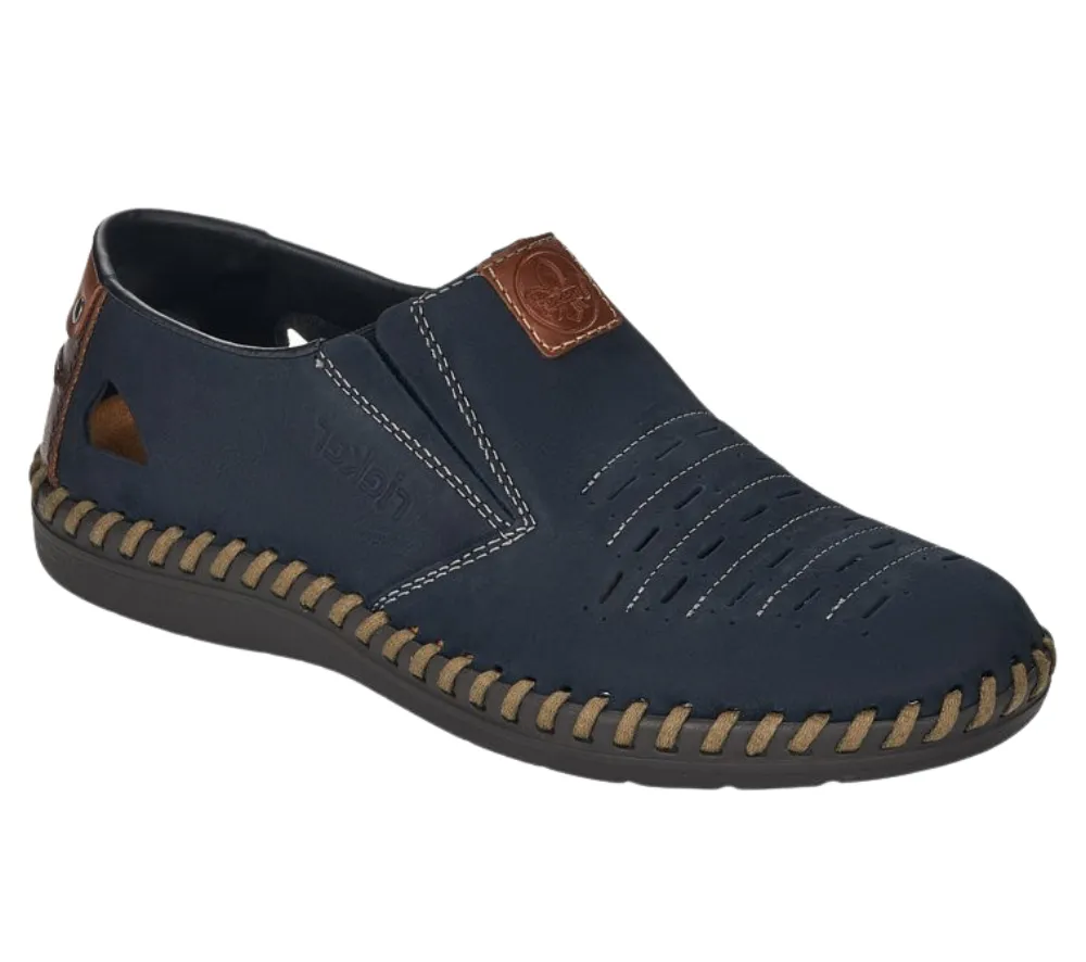 Pantofi casual, barbati, RIEKER, ANTISTRESS, B2457-14 bleumarin, piele naturala