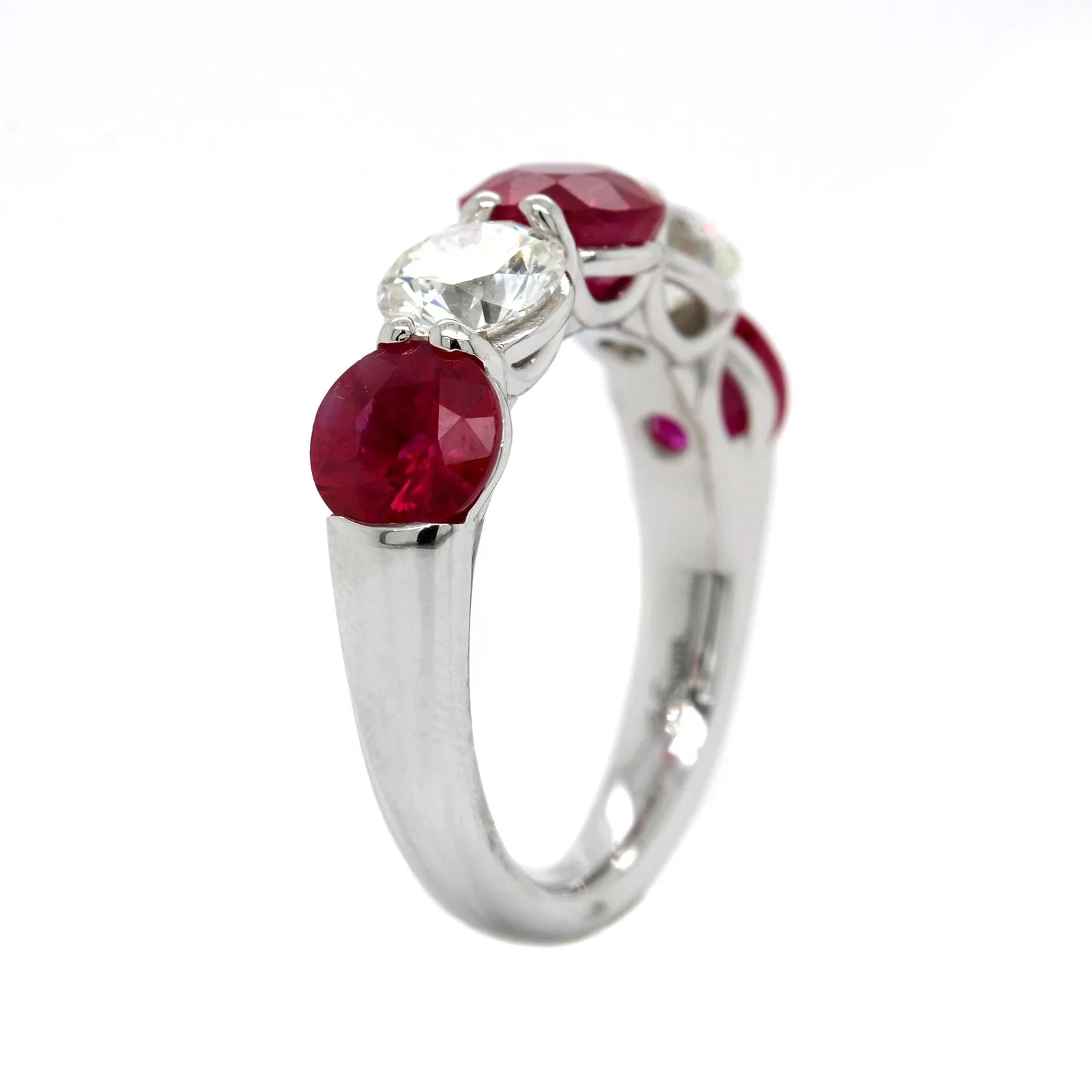 Platinum Shared Prong Alternating Ruby and Diamond Band