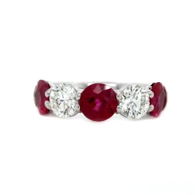 Platinum Shared Prong Alternating Ruby and Diamond Band