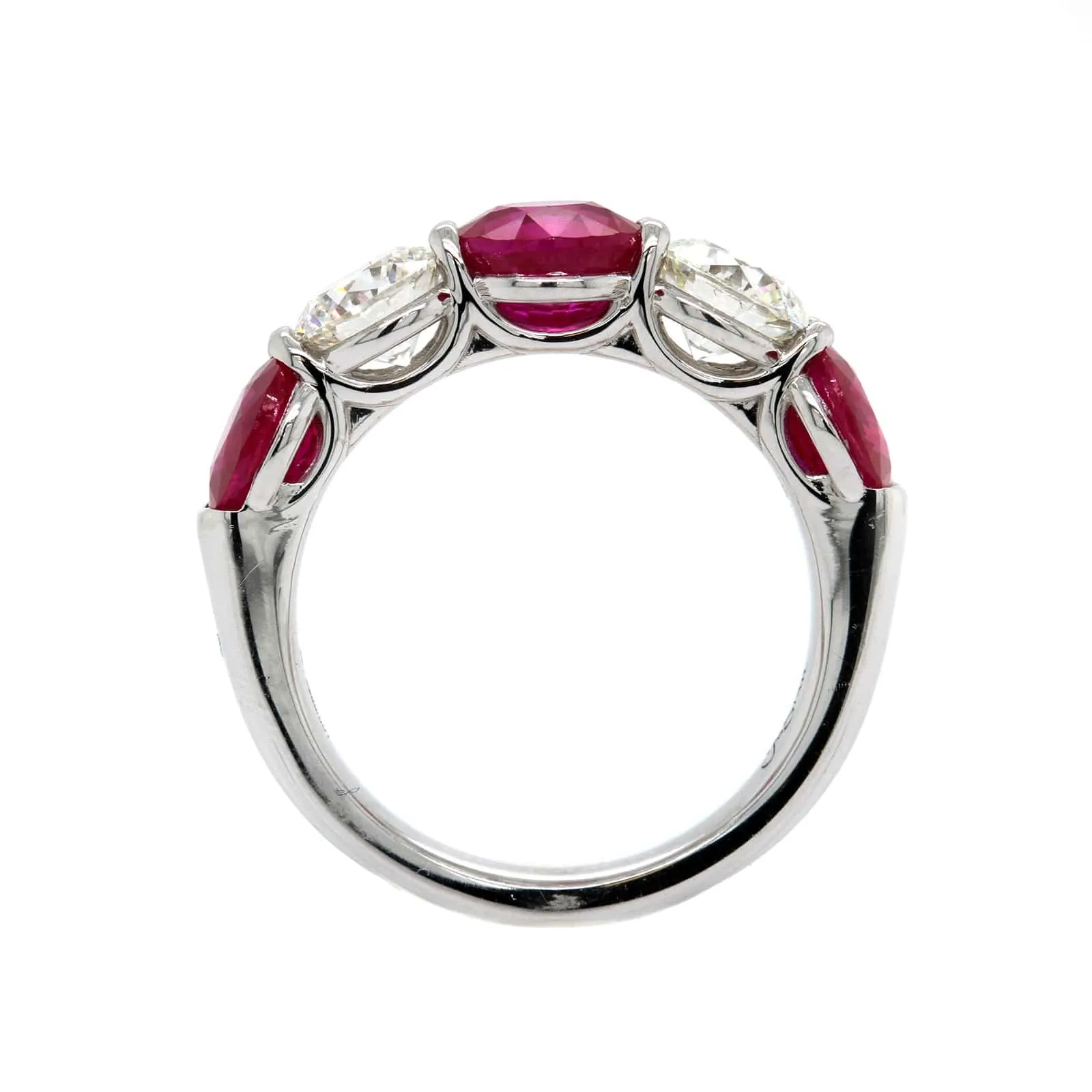 Platinum Shared Prong Alternating Ruby and Diamond Band