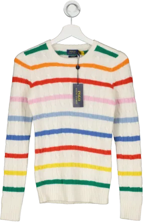 Polo Ralph Lauren Cream Striped Cable-knit Cashmere Jumper BNWT UK XS