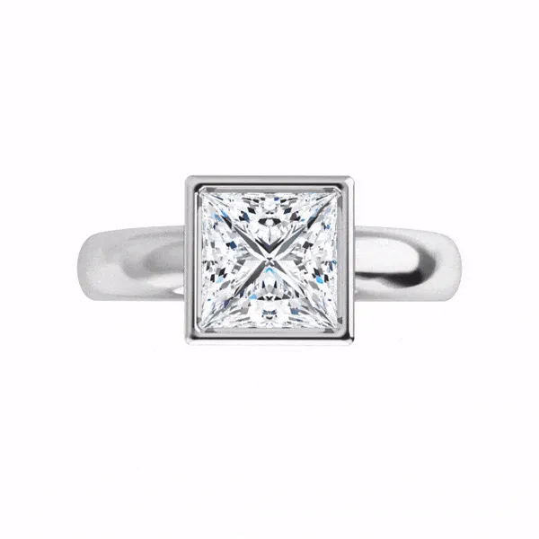 Princess Cut Moissanite Cutout Bezel Solitaire Engagement Ring