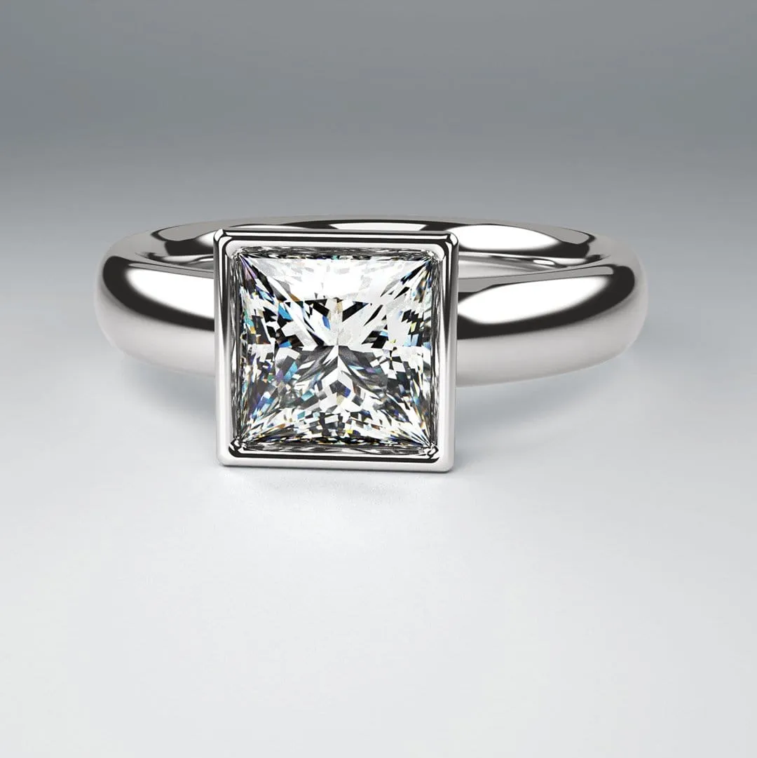 Princess Cut Moissanite Cutout Bezel Solitaire Engagement Ring