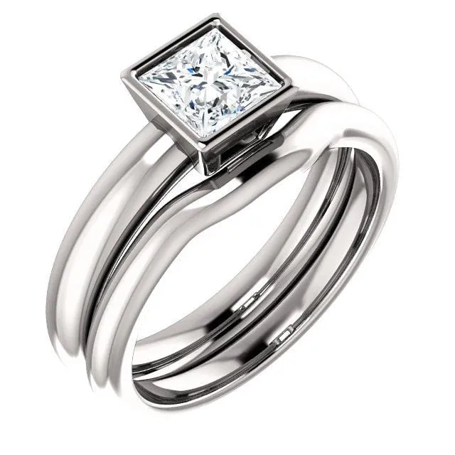 Princess Cut Moissanite Cutout Bezel Solitaire Engagement Ring