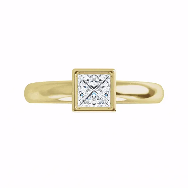 Princess Cut Moissanite Cutout Bezel Solitaire Engagement Ring