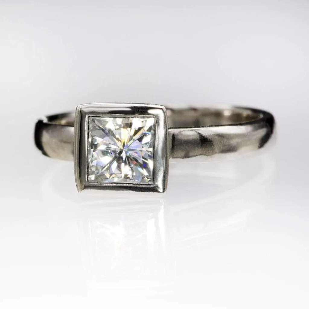 Princess Cut Moissanite Cutout Bezel Solitaire Engagement Ring