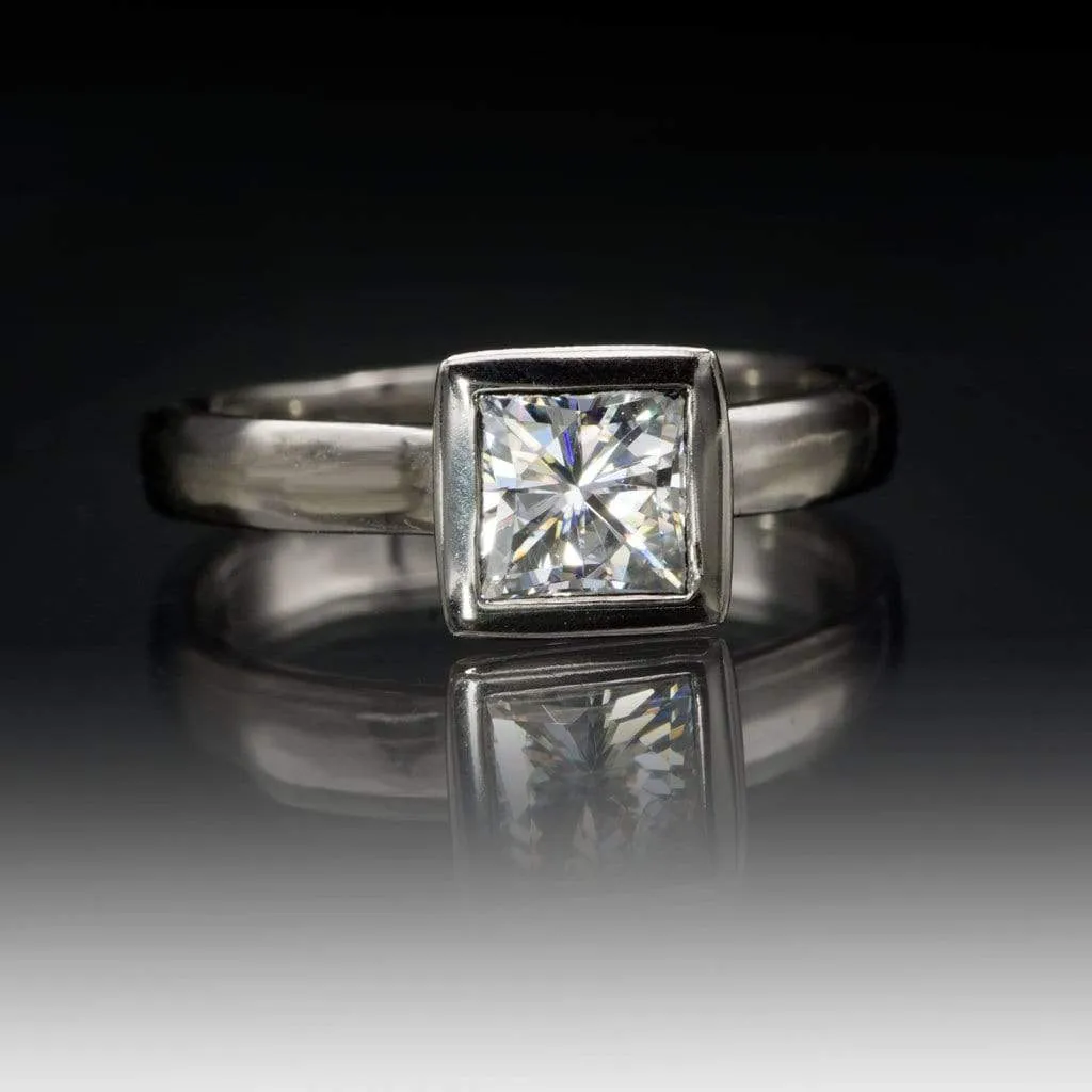 Princess Cut Moissanite Cutout Bezel Solitaire Engagement Ring