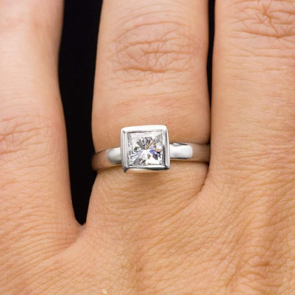 Princess Cut Moissanite Cutout Bezel Solitaire Engagement Ring