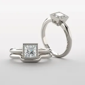 Princess Cut Moissanite Cutout Bezel Solitaire Engagement Ring