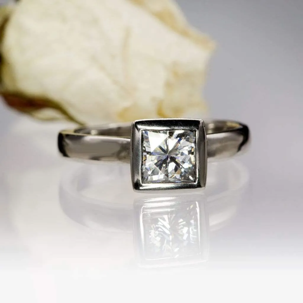 Princess Cut Moissanite Cutout Bezel Solitaire Engagement Ring