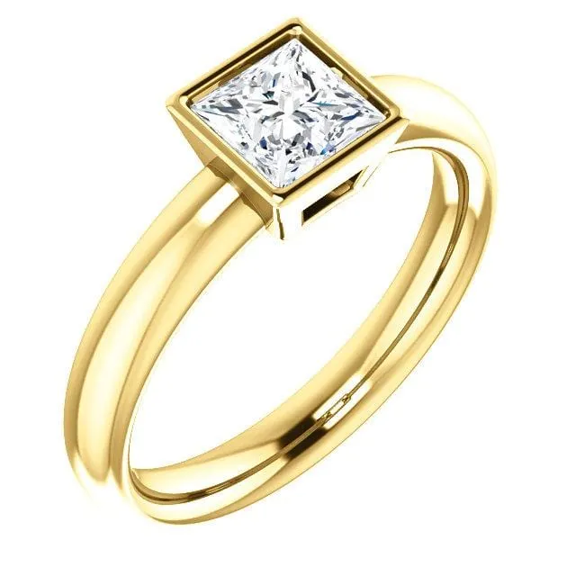 Princess Cut Moissanite Cutout Bezel Solitaire Engagement Ring