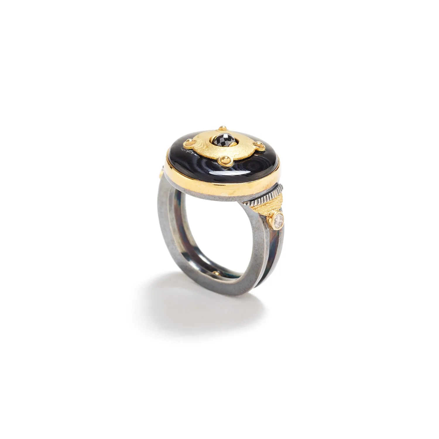 Psilomelane Ring with Diamonds