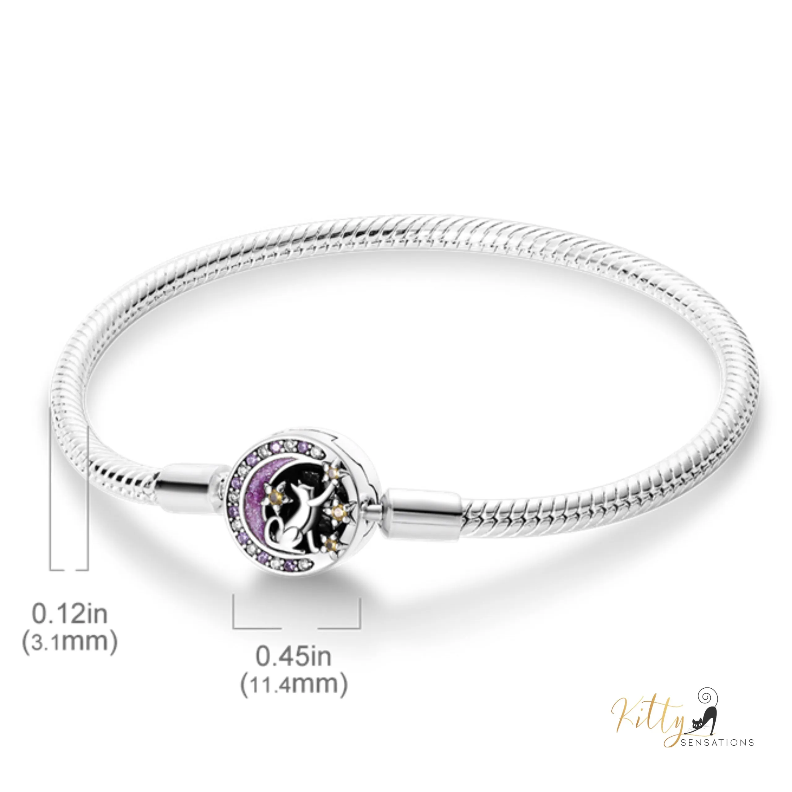 Reaching-for-The-Stars Cat Bracelet in Solid 925 Sterling Silver (Enameled)