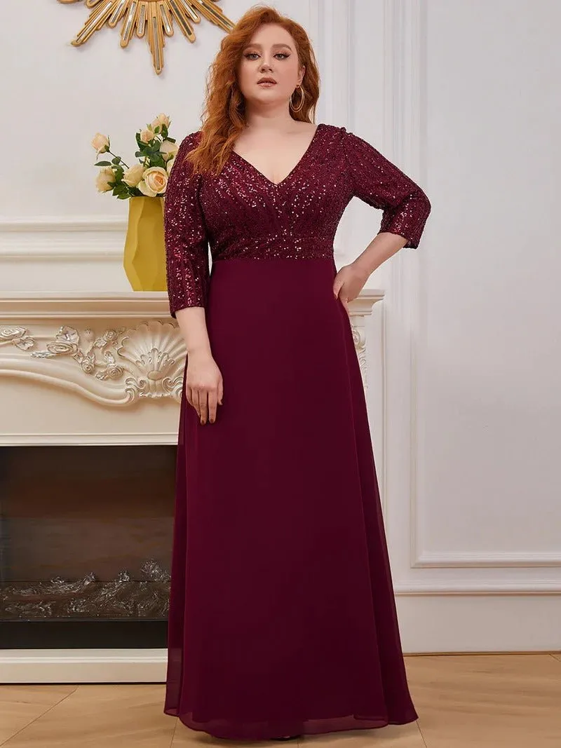 Sexy V Neck Pretty A-Line Sequin Bridesmaid Dresses With 3/4 Sleeve