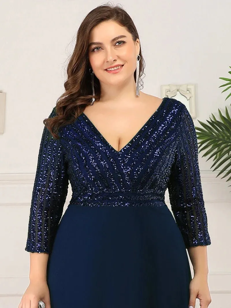 Sexy V Neck Pretty A-Line Sequin Bridesmaid Dresses With 3/4 Sleeve