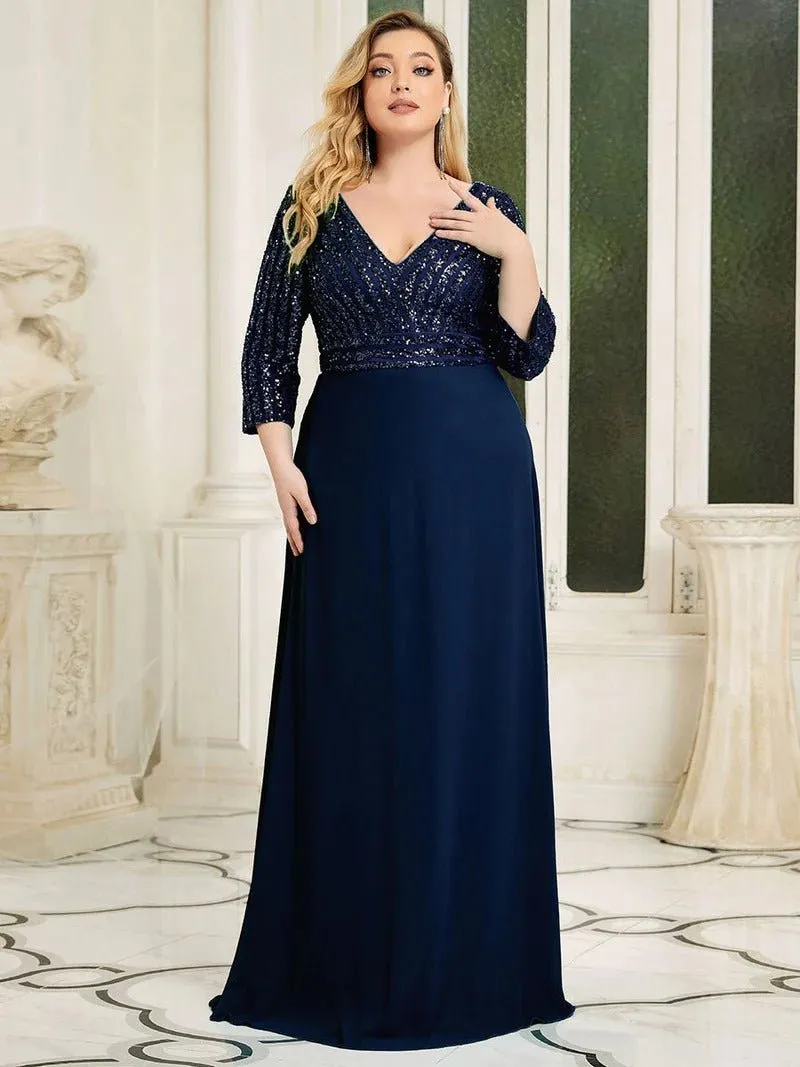 Sexy V Neck Pretty A-Line Sequin Bridesmaid Dresses With 3/4 Sleeve