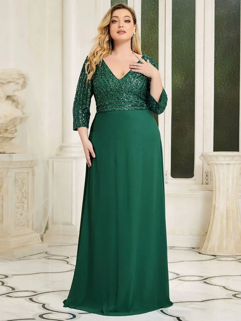 Sexy V Neck Pretty A-Line Sequin Bridesmaid Dresses With 3/4 Sleeve