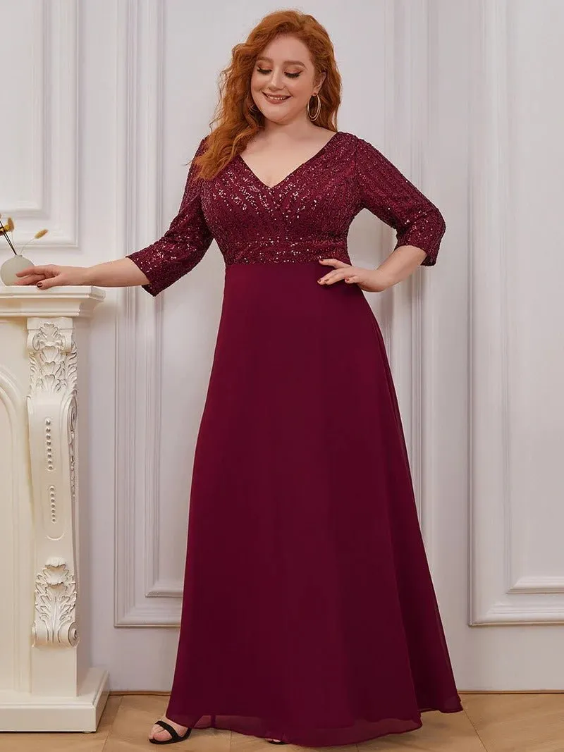 Sexy V Neck Pretty A-Line Sequin Bridesmaid Dresses With 3/4 Sleeve