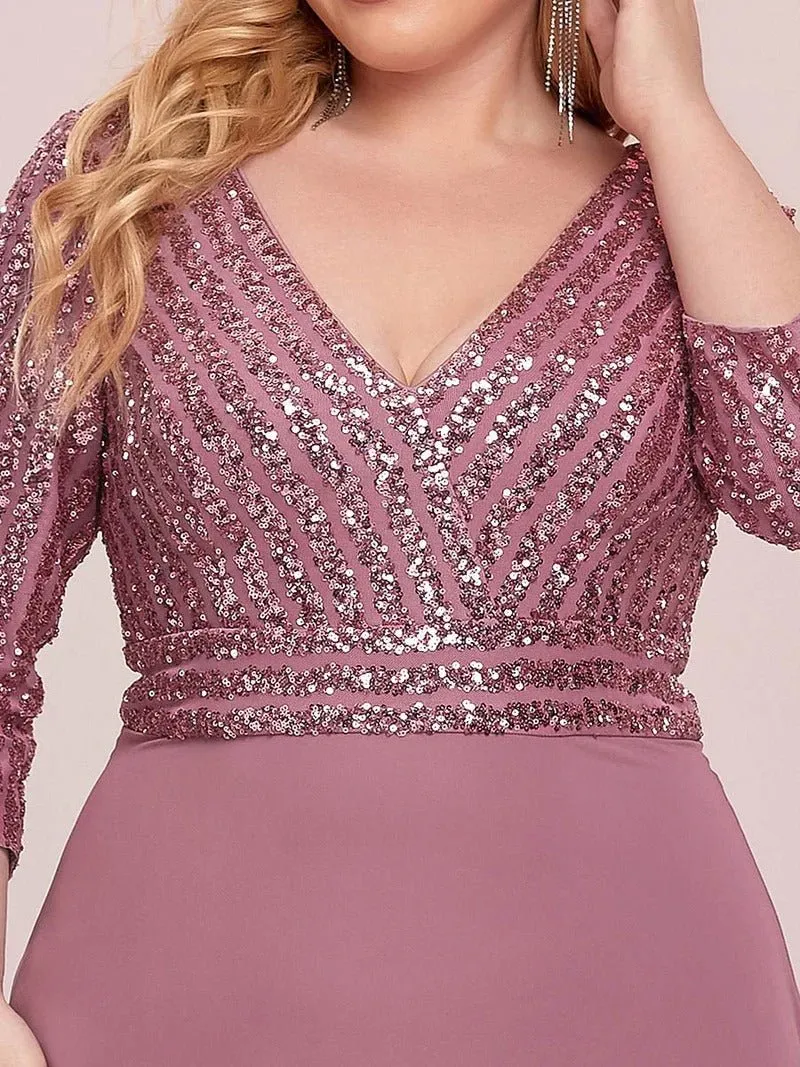 Sexy V Neck Pretty A-Line Sequin Bridesmaid Dresses With 3/4 Sleeve