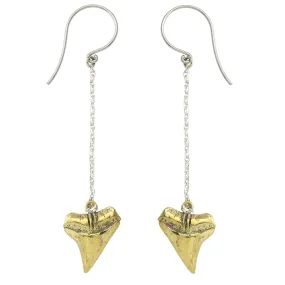 Shark Tooth Brass Dangle Chain Titanium Earrings