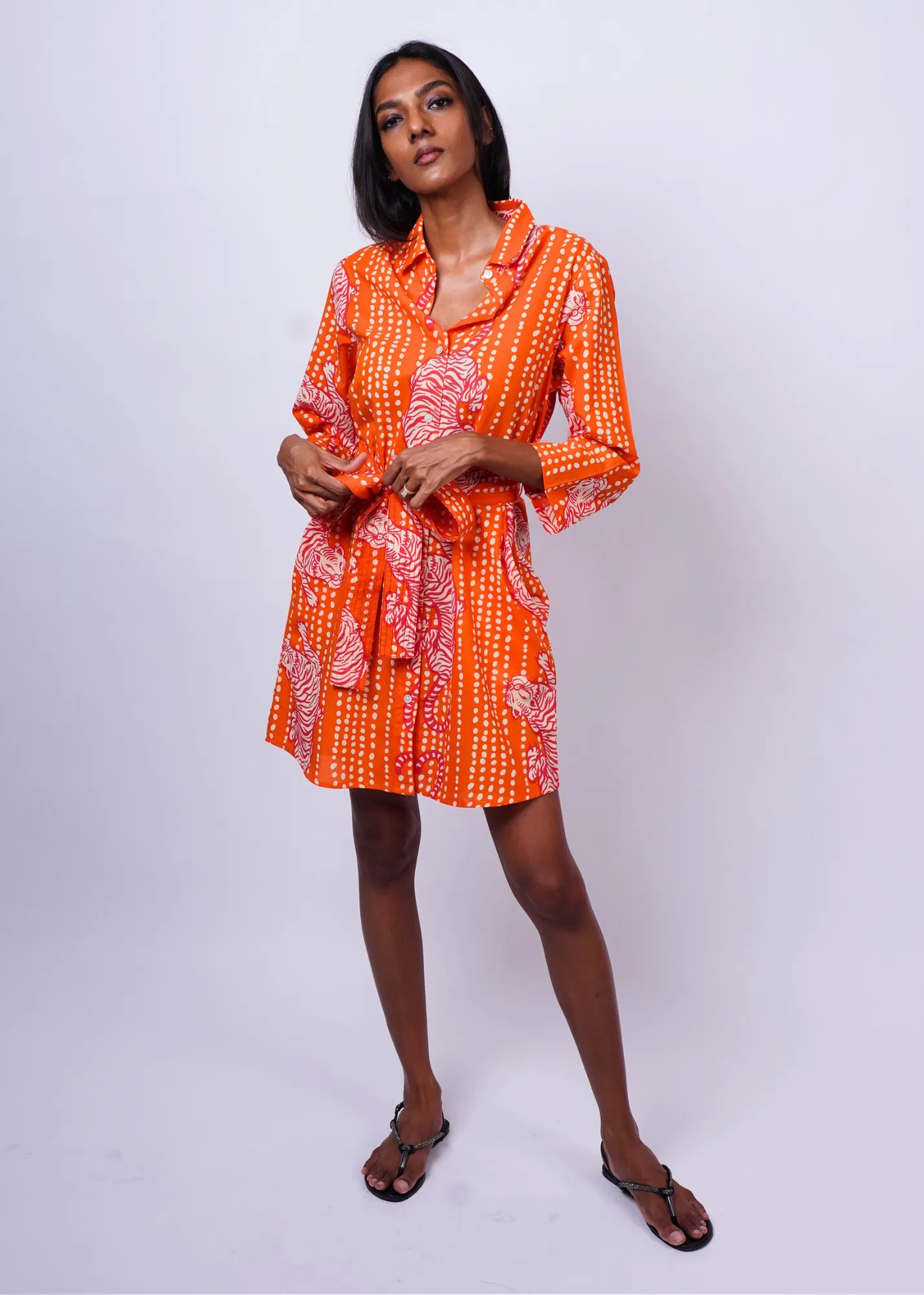 Short Shirt Dress - Coral Tiger