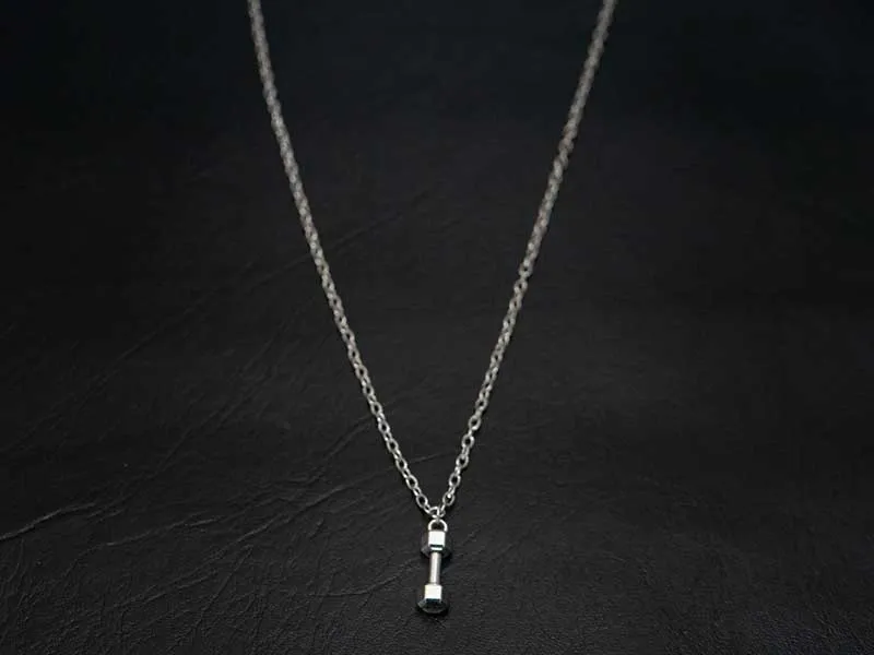 Silver Stainless Steel Mini Dumbbell Necklace