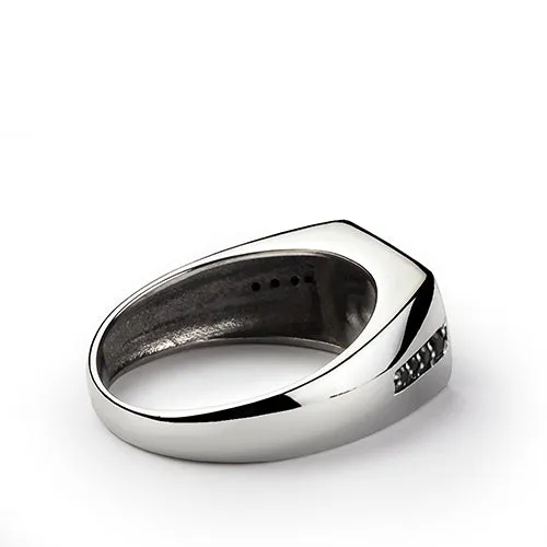 Simple Men's Ring with Natural Stone in Solid 925 Silver