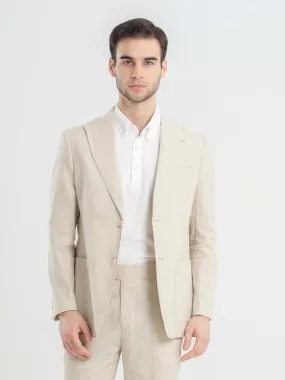 Single Breasted Suit Blazer - Linen Cream Plain (Peak Lapel)