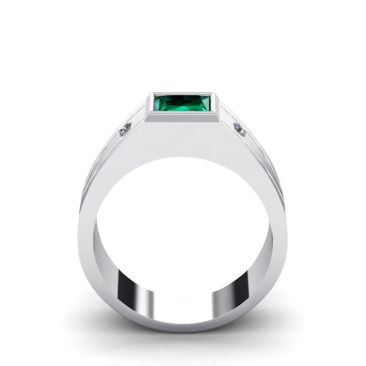 Solid 925 Silver Men's Diamond Ring with Faceted Gemstone