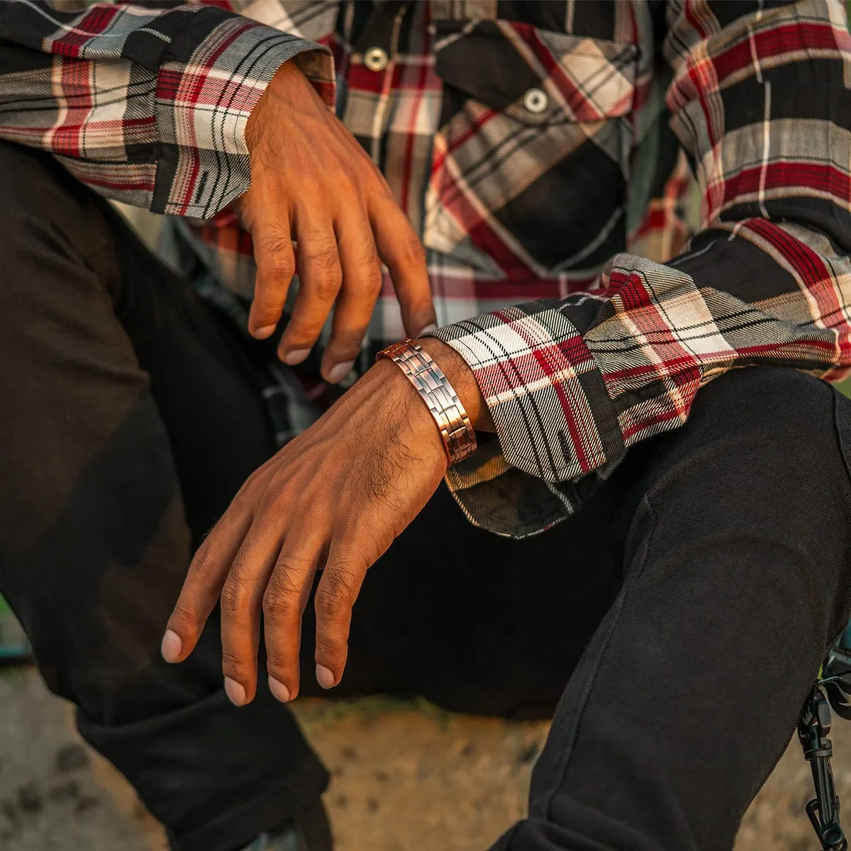 Stamped Chain Magnetic Copper Bracelet Cuff for Men