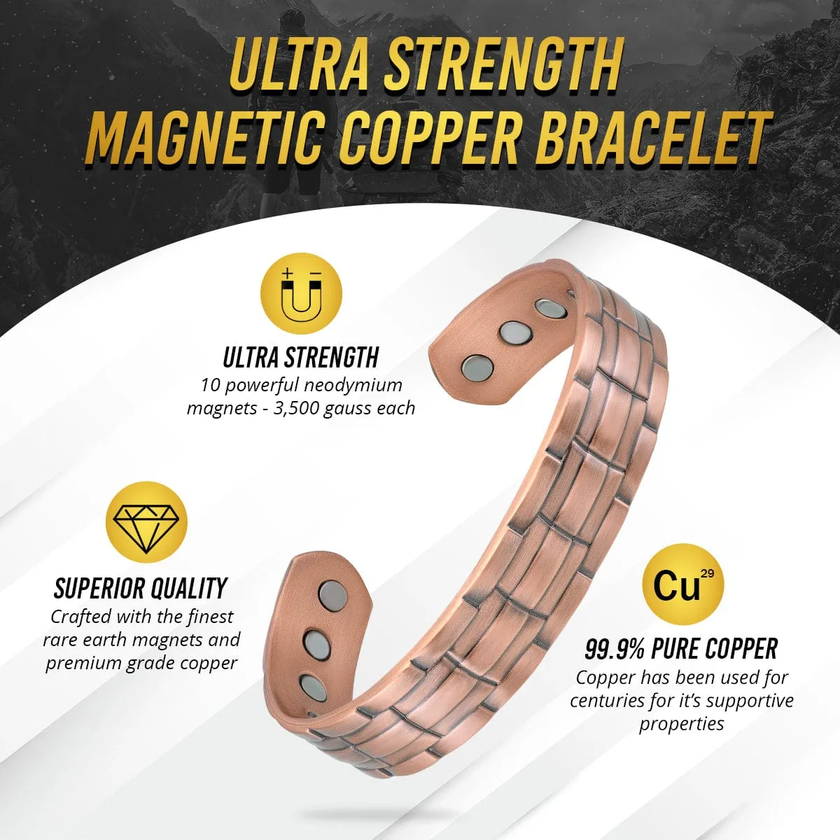 Stamped Chain Magnetic Copper Bracelet Cuff for Men