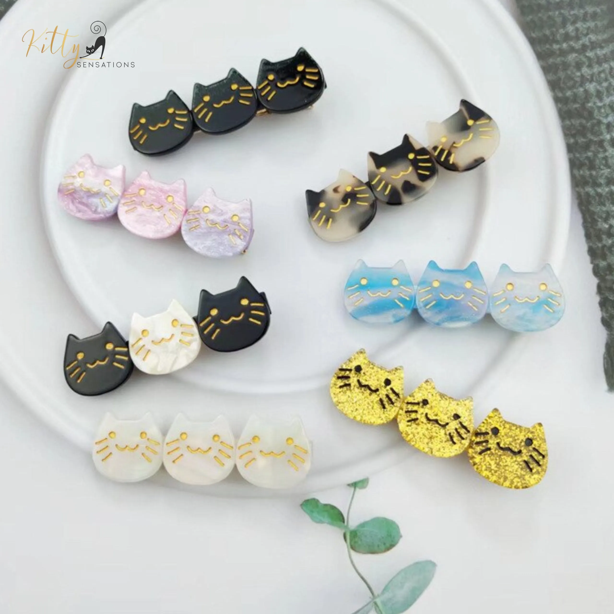 Three Kitties Hair Clip (High Quality Acetate) - Available in Multiple Color Options