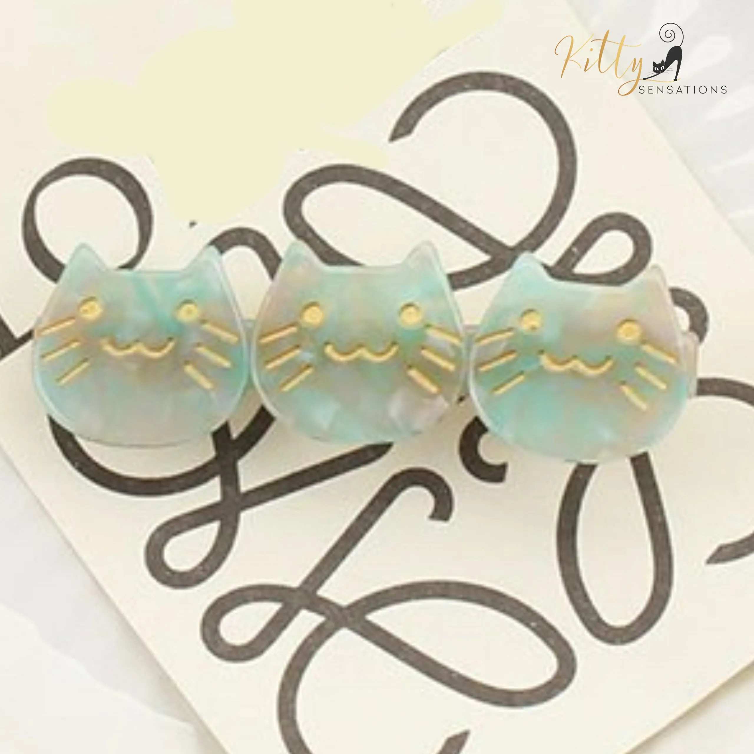 Three Kitties Hair Clip (High Quality Acetate) - Available in Multiple Color Options