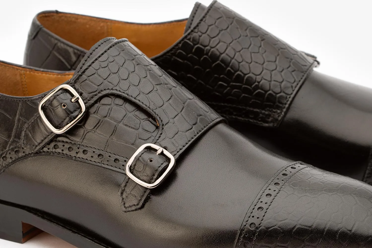 Toecap Brogue Double monk croc embossed print