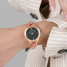 Vegas Black Dial Rose Gold Metallic Watch