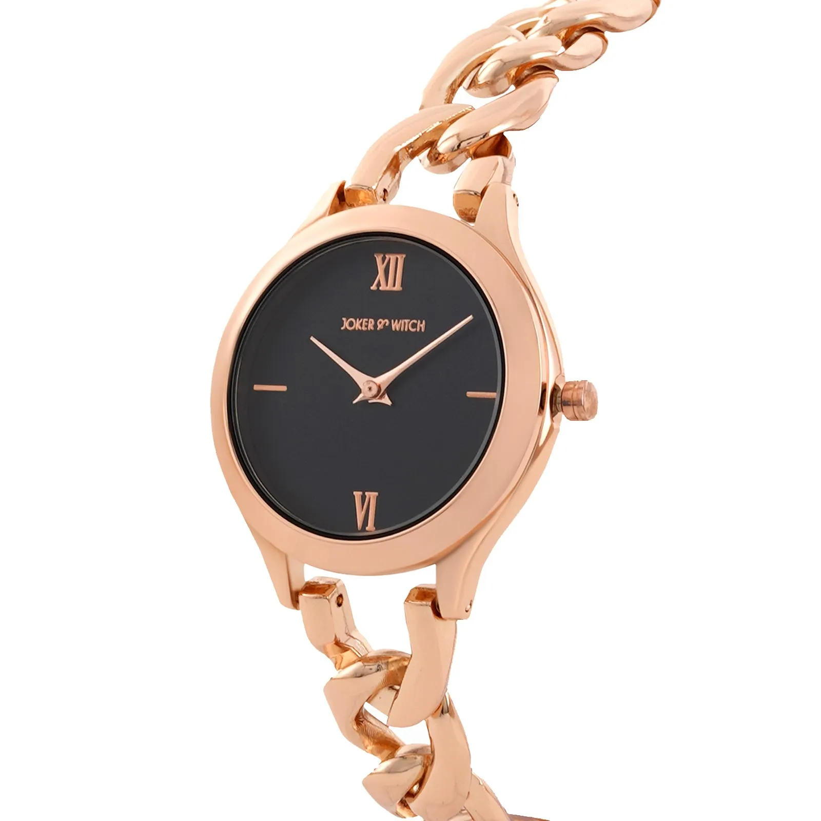 Vegas Black Dial Rose Gold Metallic Watch