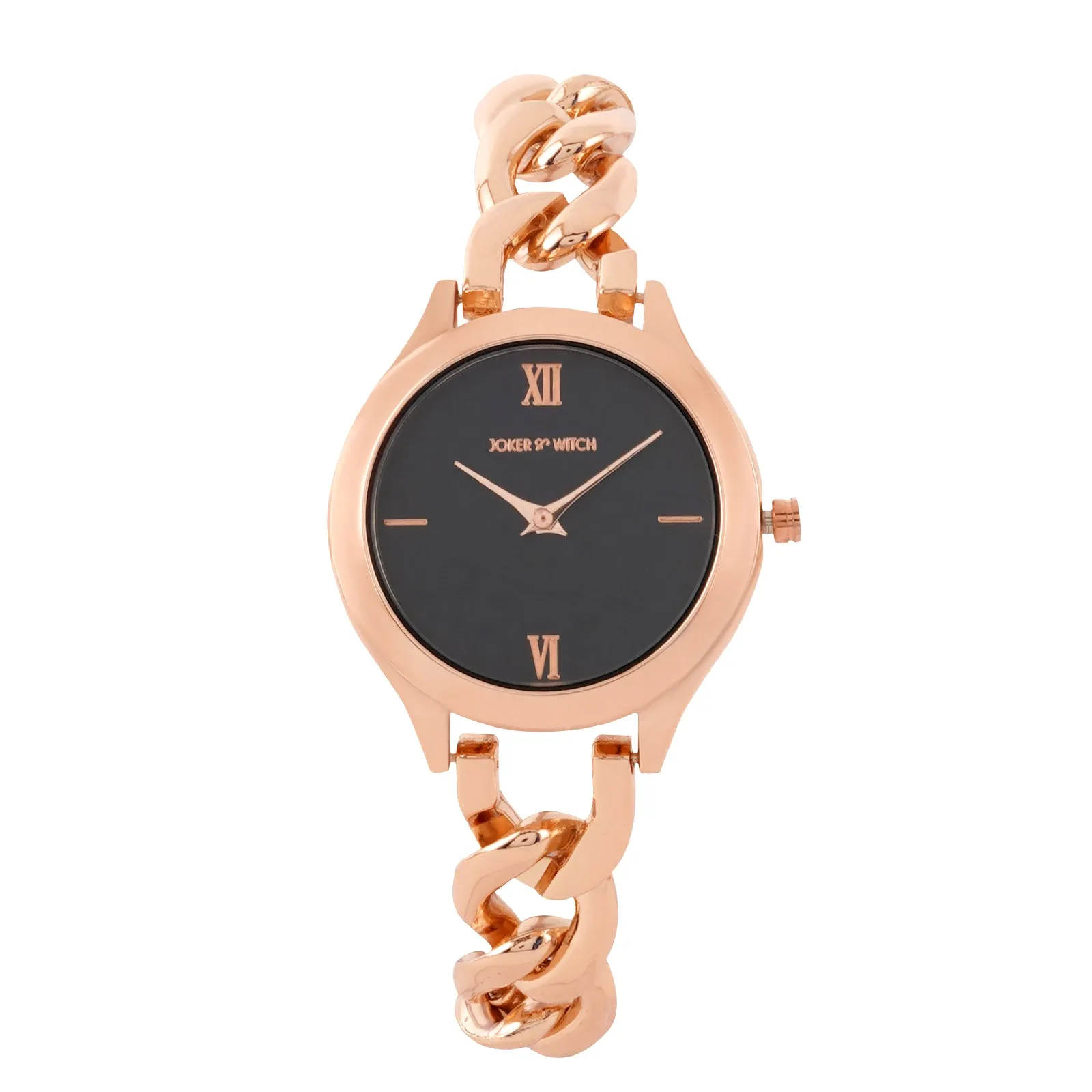 Vegas Black Dial Rose Gold Metallic Watch