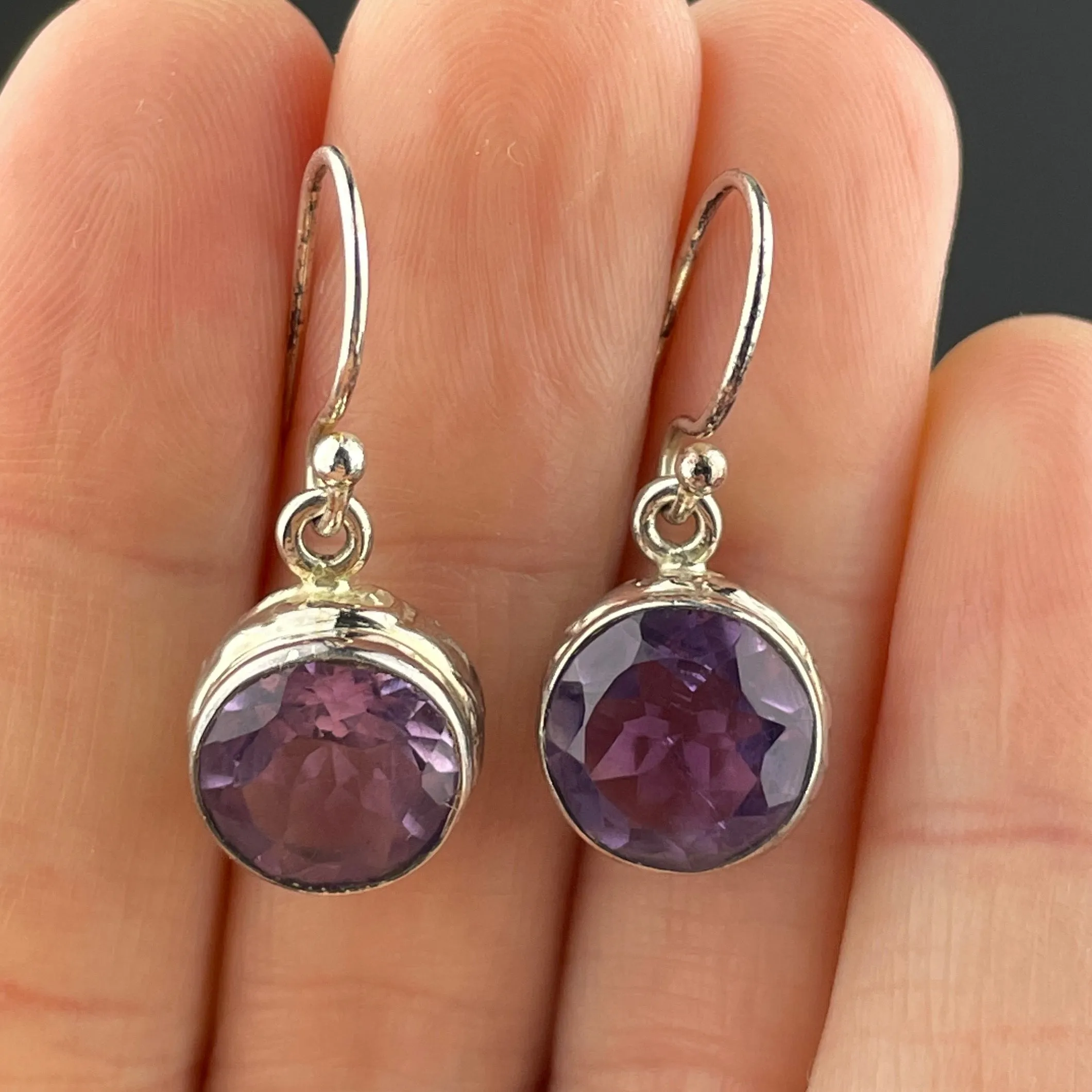 Vintage Amethyst Cabochon Silver Dangle Earrings