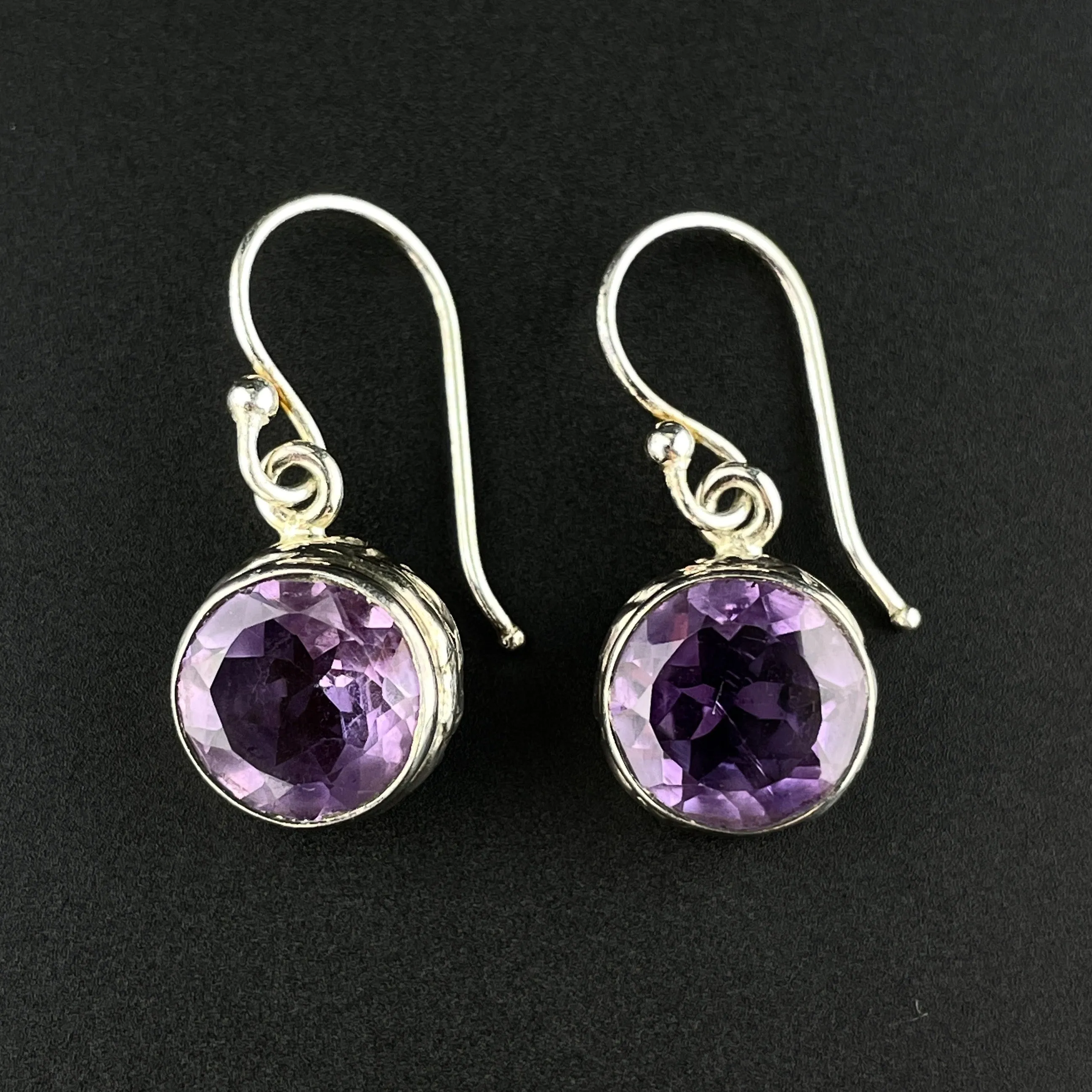 Vintage Amethyst Cabochon Silver Dangle Earrings