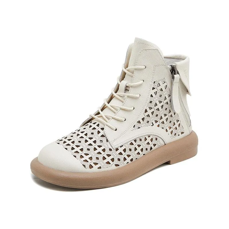 Women's Casual Shoes GC213: Hollow Out Flat Ankle Boots Sneakers